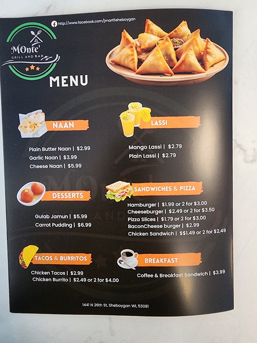 Monte's Grill and Bar menu board