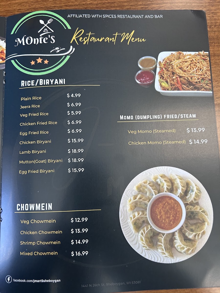 Monte's Grill and Bar menu board