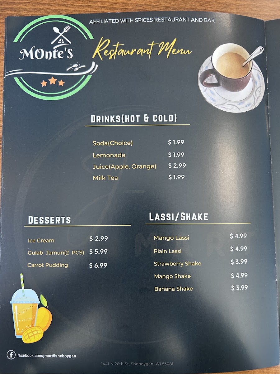Monte's Grill and Bar menu board