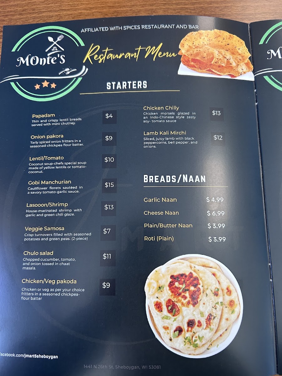 Monte's Grill and Bar menu board