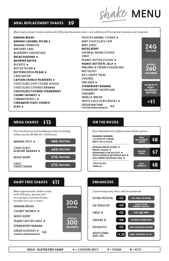 Avon Nutrition menu board