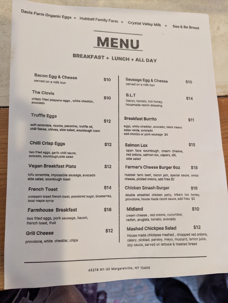 Folsom Point Cafe menu board
