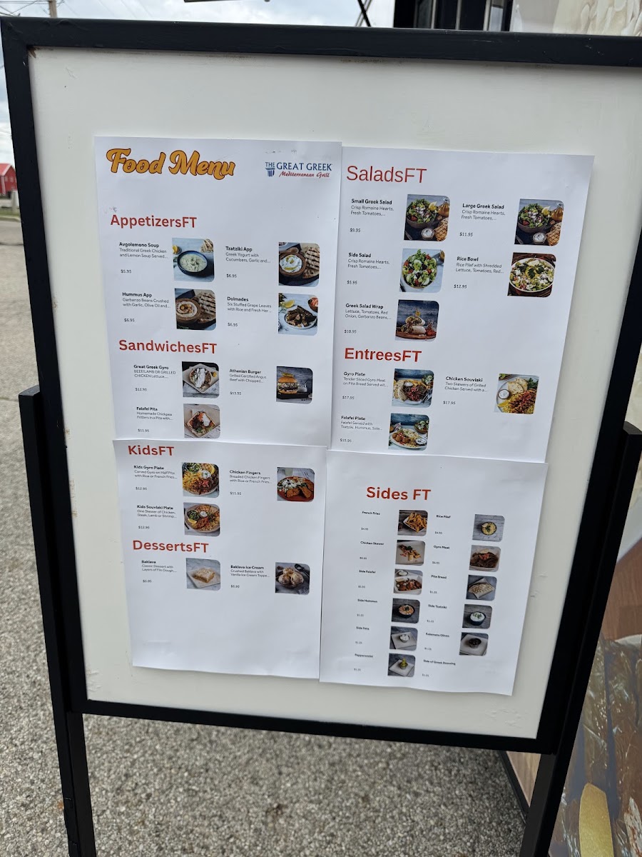 The Great Greek Food Truck - Ohio menu board