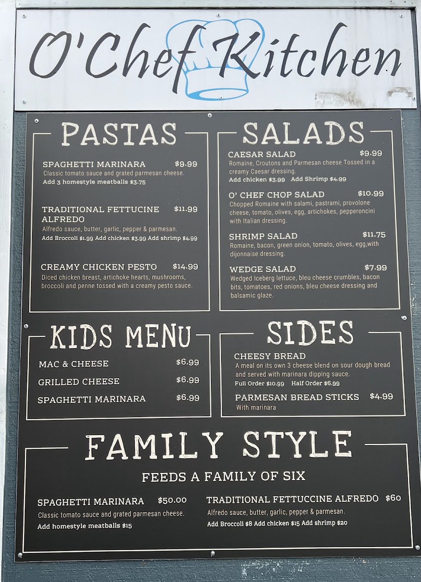 O’Chef Country Kitchen menu board