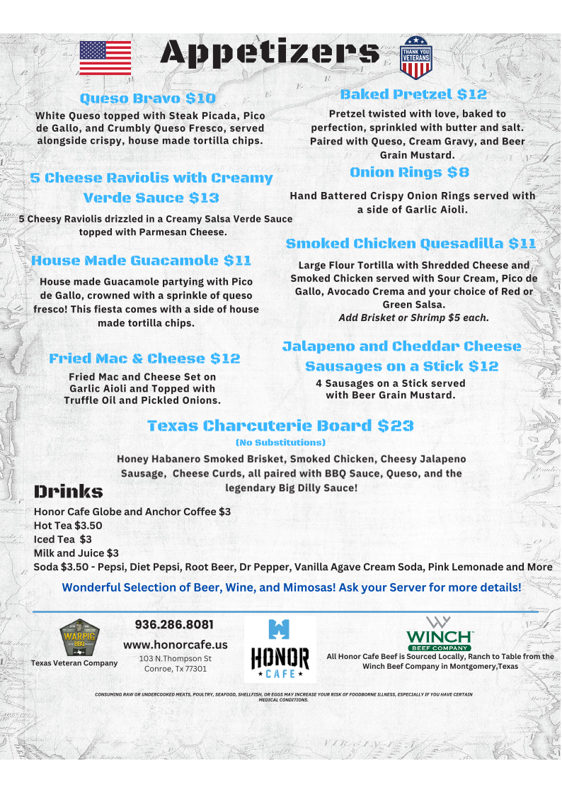 Honor Cafe Huntsville menu board