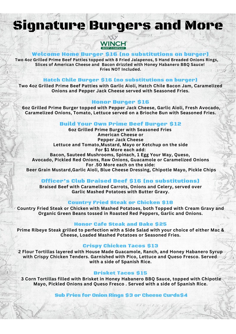 Honor Cafe Huntsville menu board