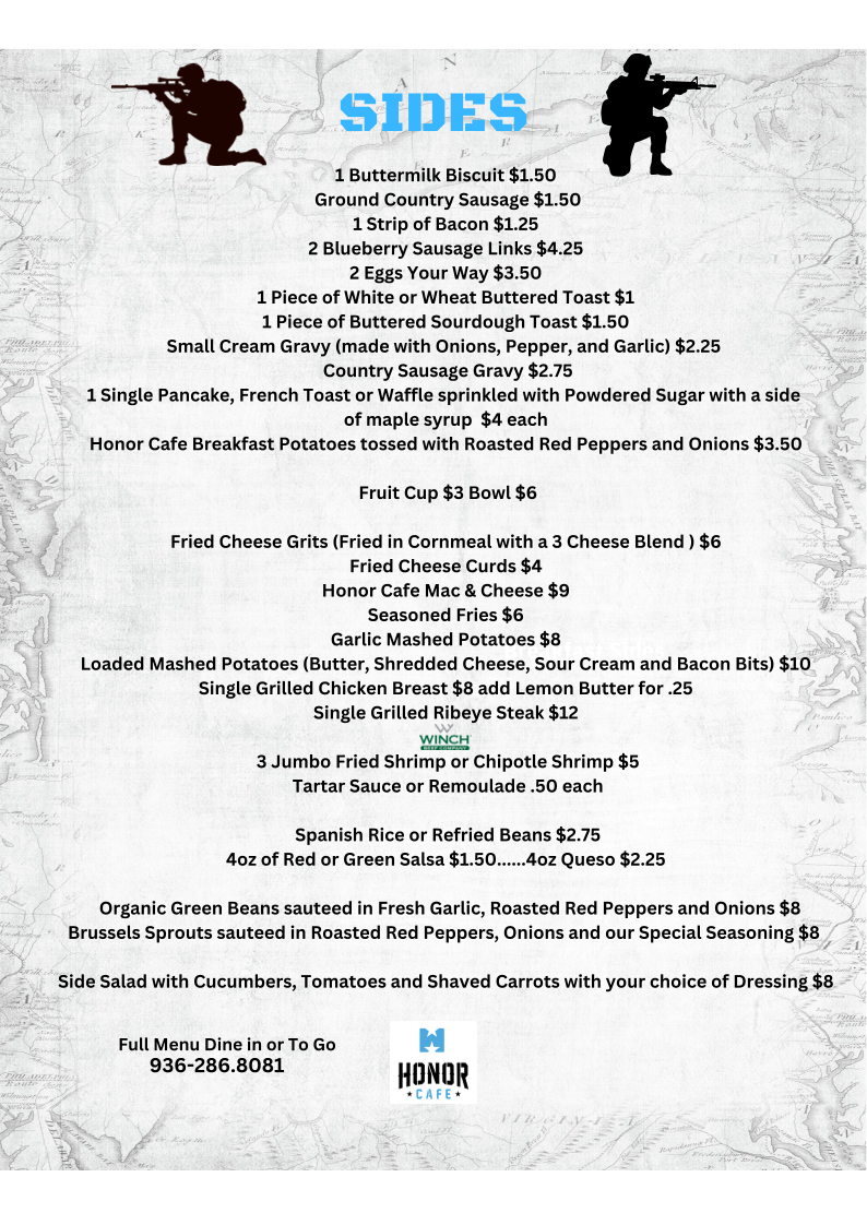 Honor Cafe Huntsville menu board