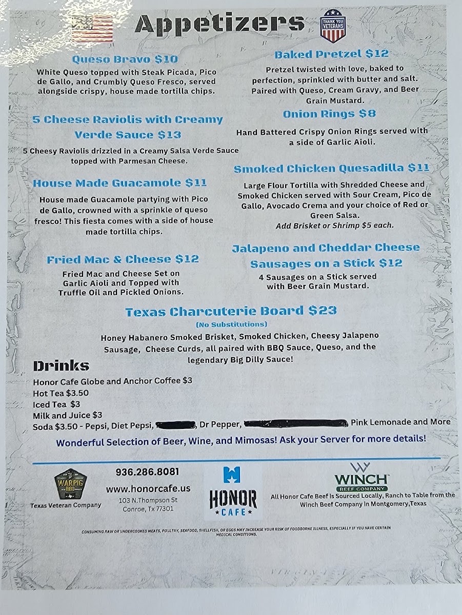 Honor Cafe Huntsville menu board