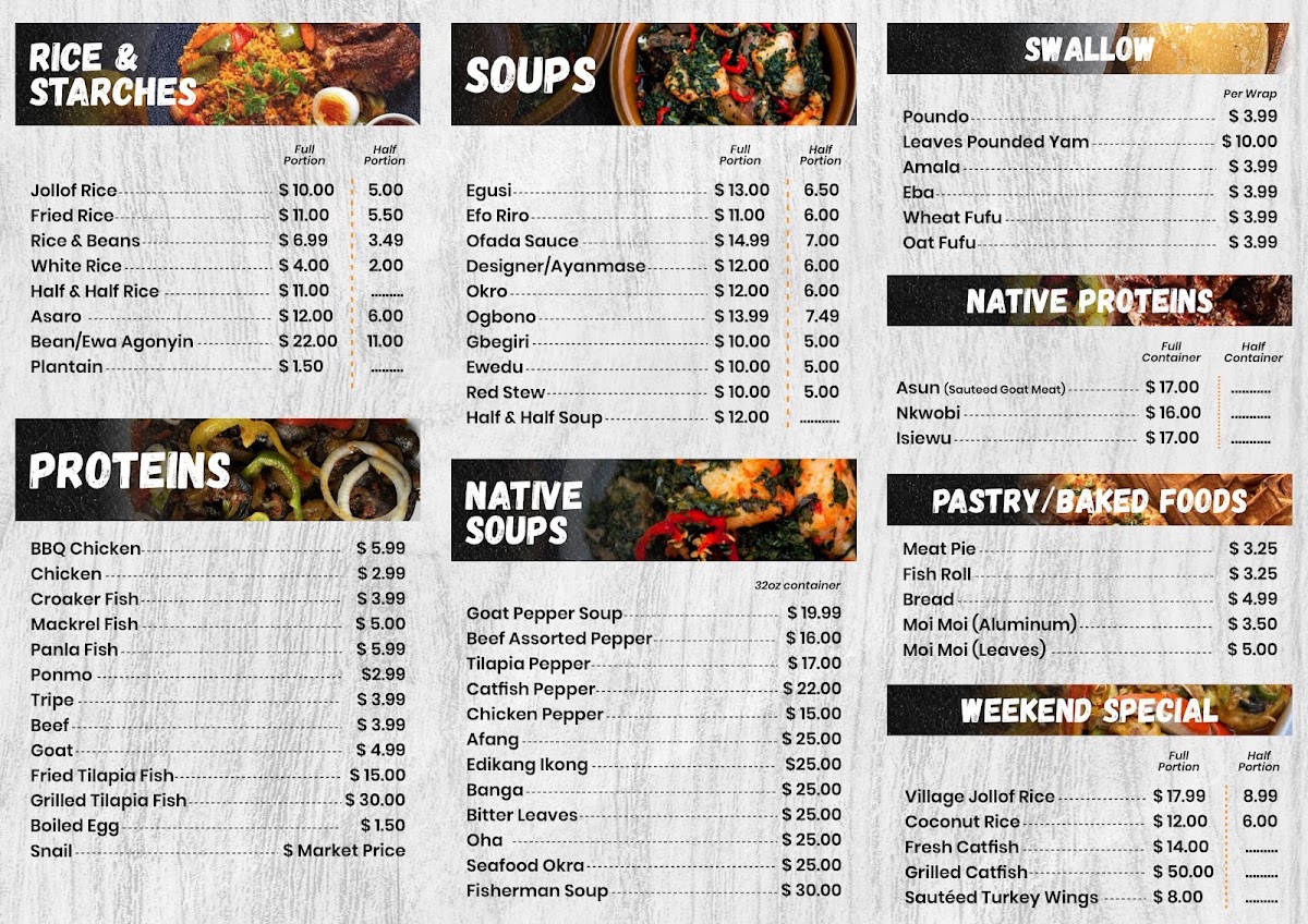 OLATEE AFRICAN CAFE menu board