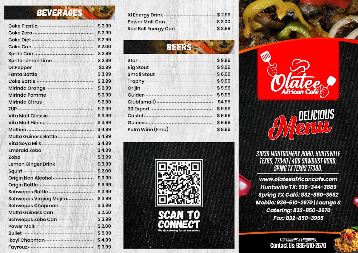 OLATEE AFRICAN CAFE menu board