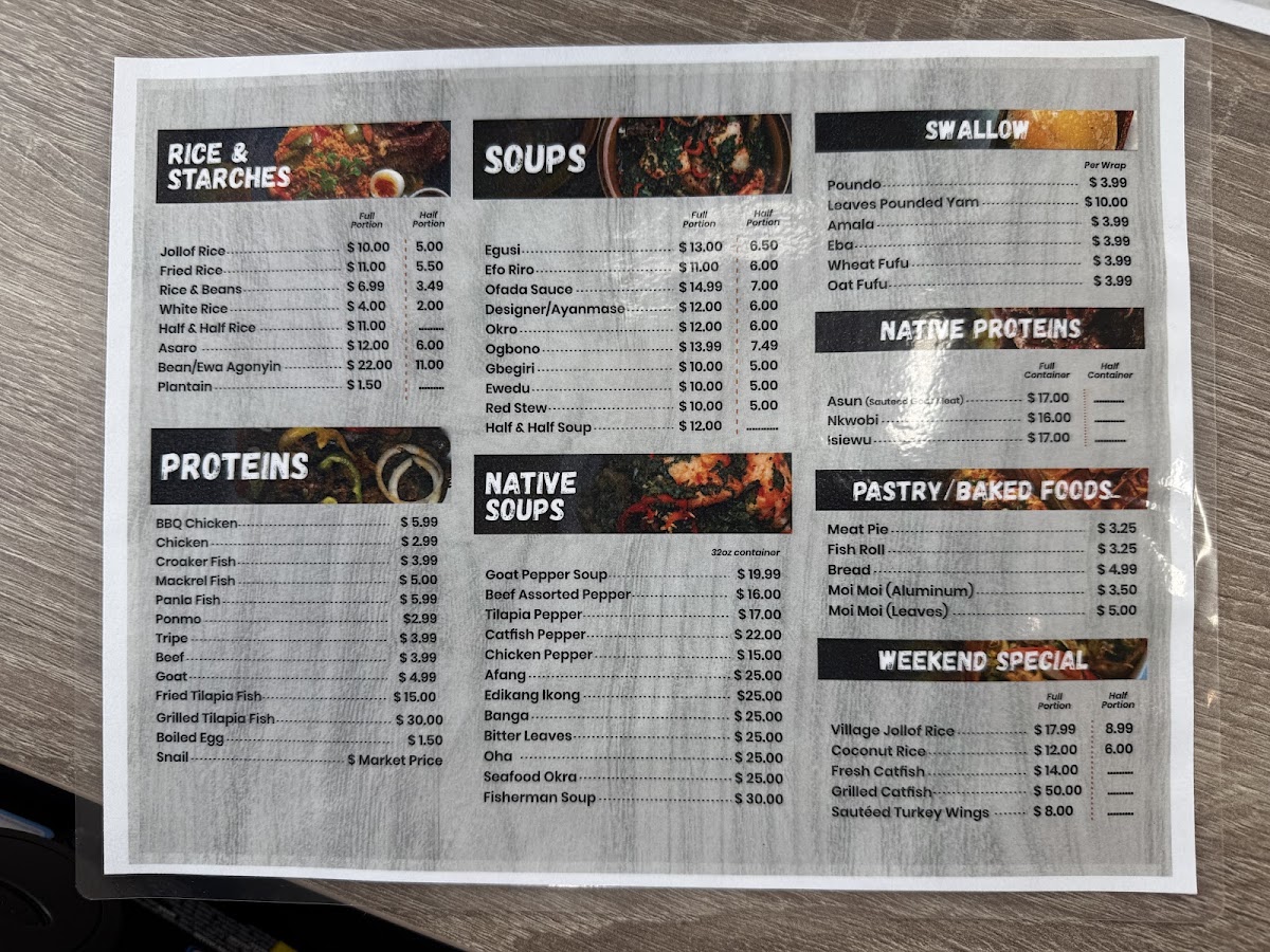 OLATEE AFRICAN CAFE menu board