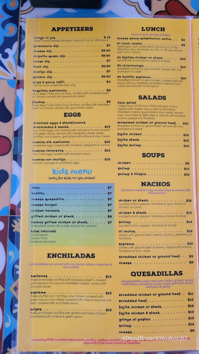 O! Chulos Grill & Bar menu board