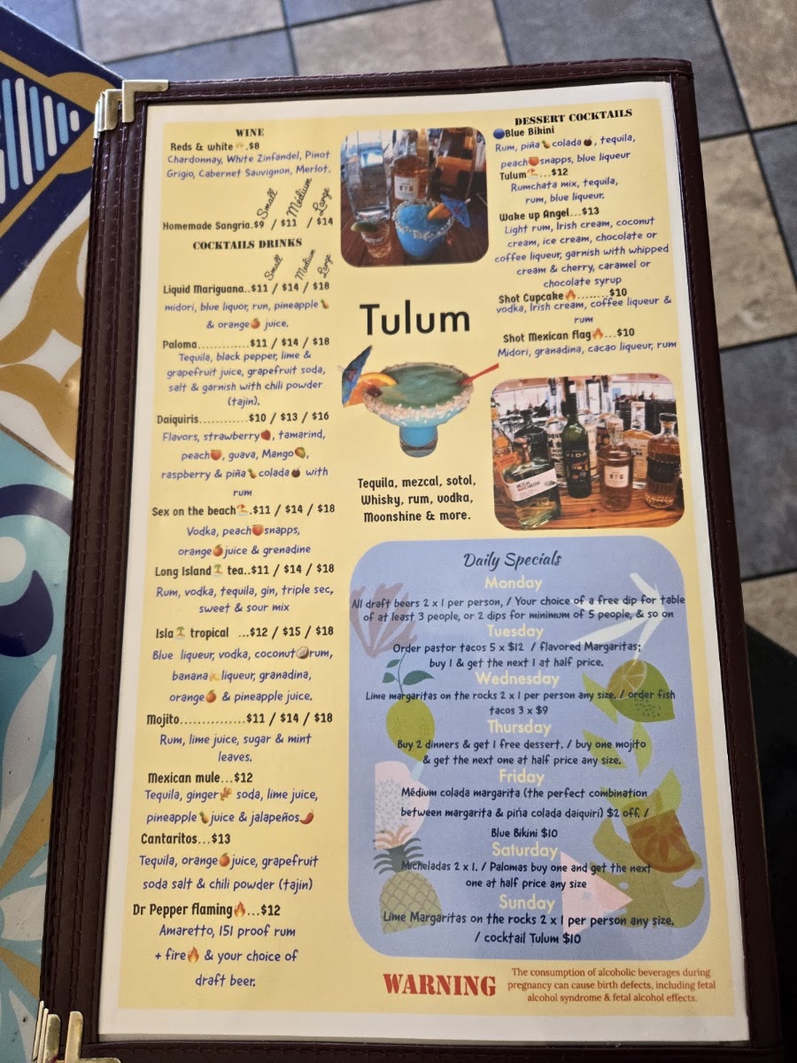 O! Chulos Grill & Bar menu board