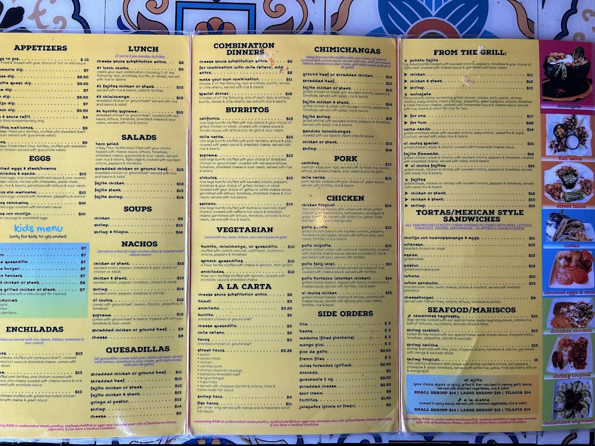 O! Chulos Grill & Bar menu board