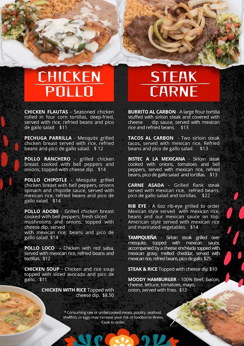Raul's Mexican Restaurant menu board