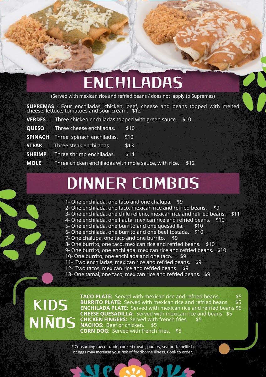 Raul's Mexican Restaurant menu board