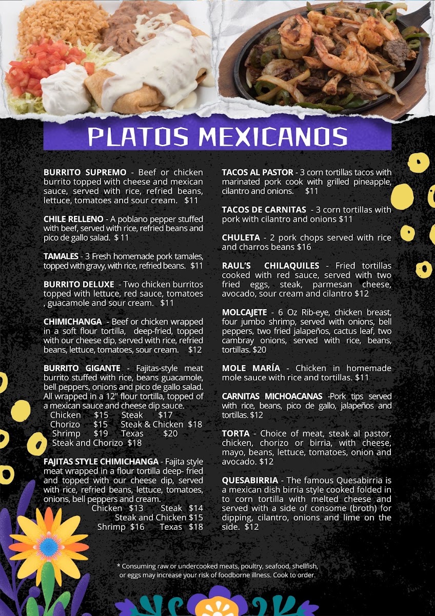 Raul's Mexican Restaurant menu board
