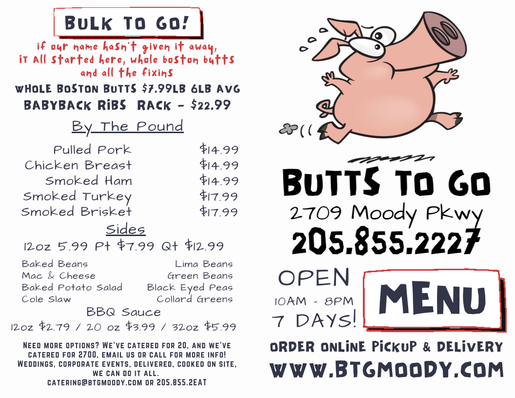 Butts To Go - Moody menu board