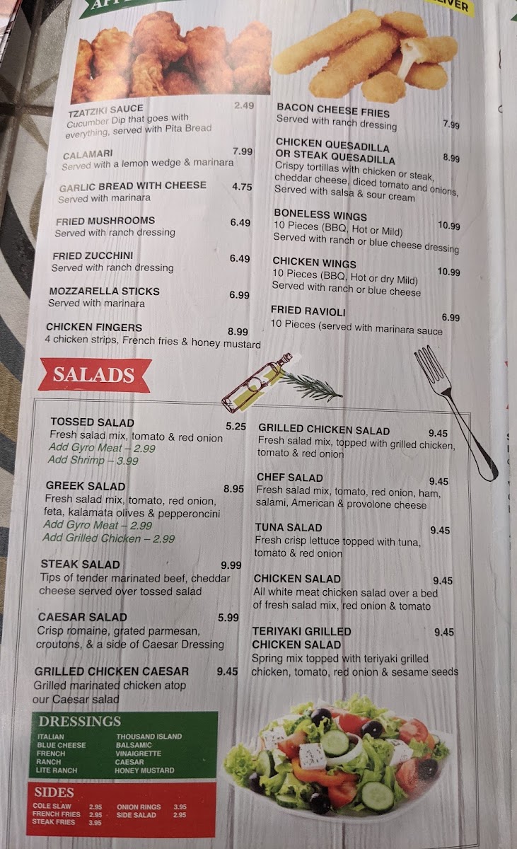 Sams Pizza and Subs menu board
