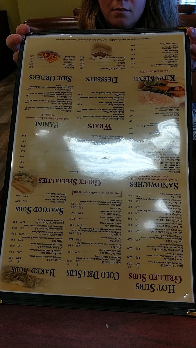 Sams Pizza and Subs menu board