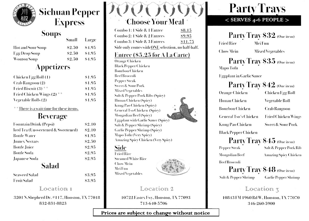 Sichuan Pepper Express menu board