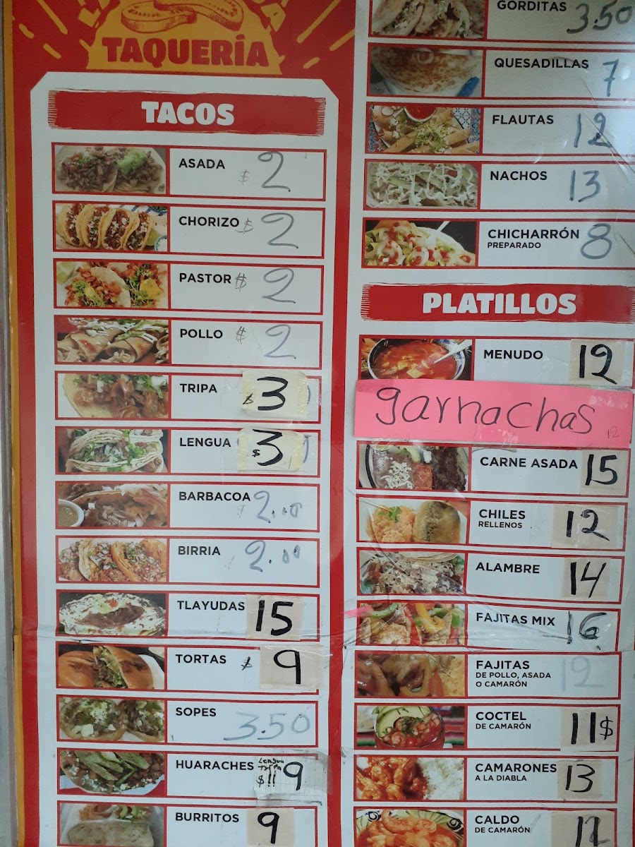 Taqueria la tlayuda menu board