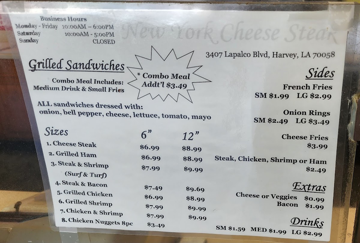 New York Cheese Steak & Seafood menu board