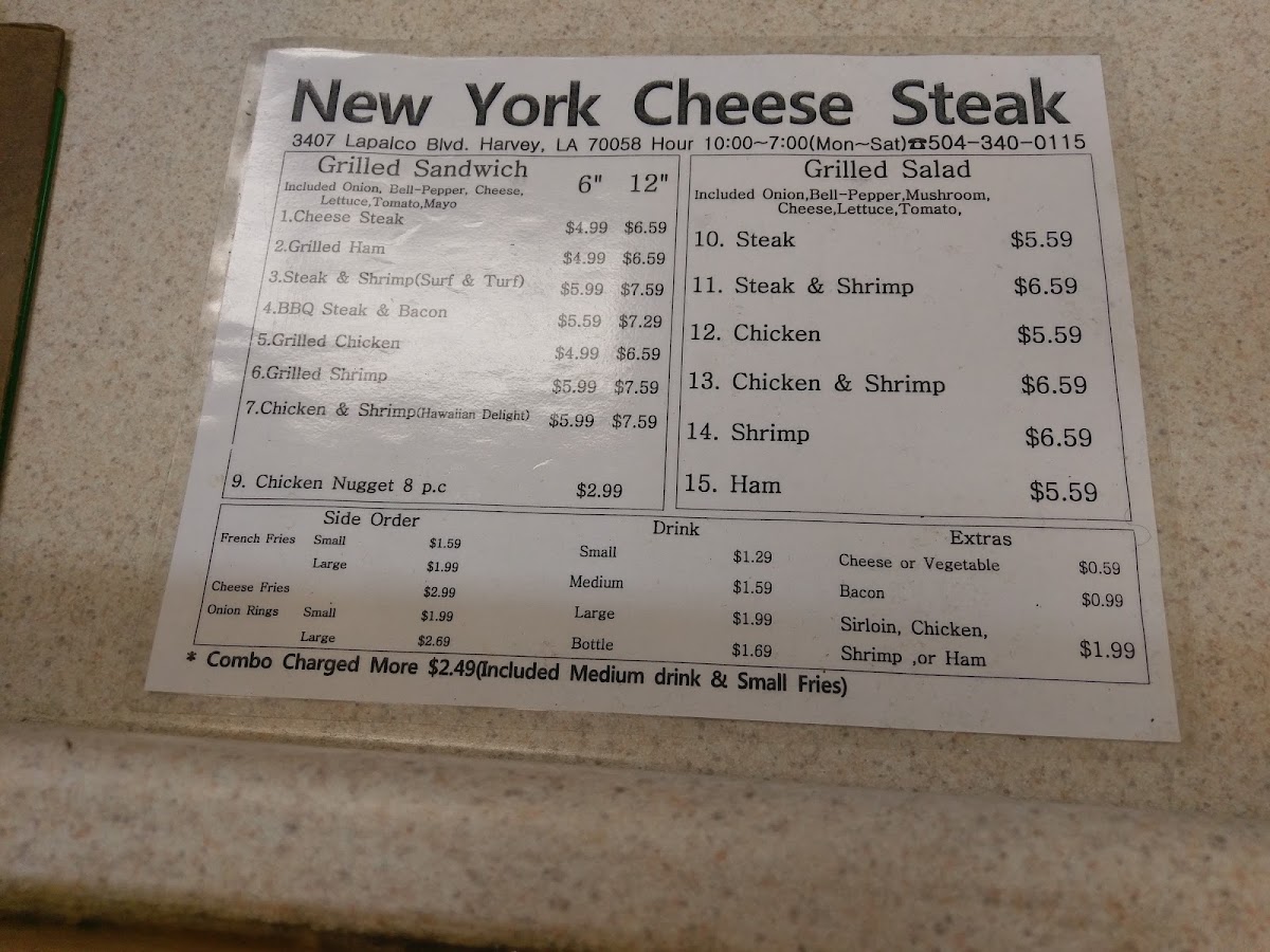 New York Cheese Steak & Seafood menu board