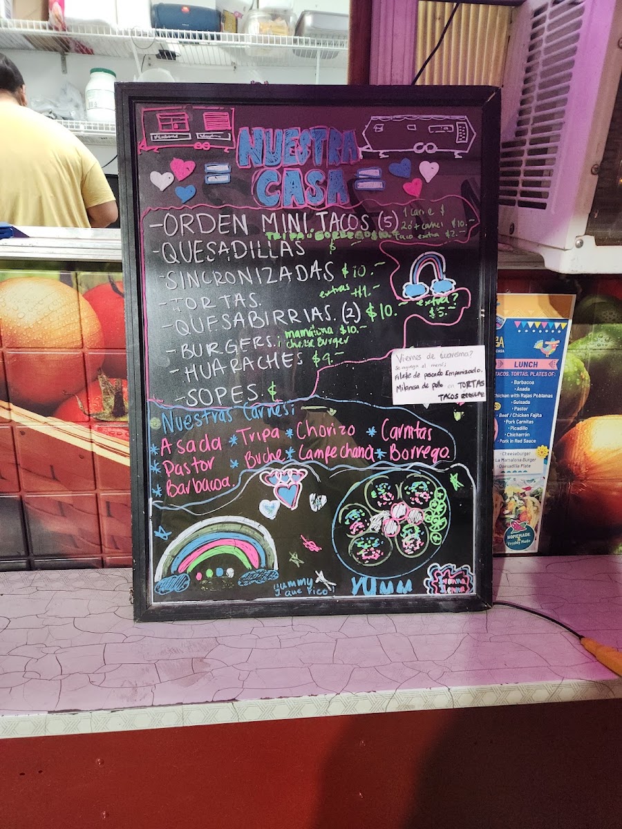 Nuestra Casa menu board