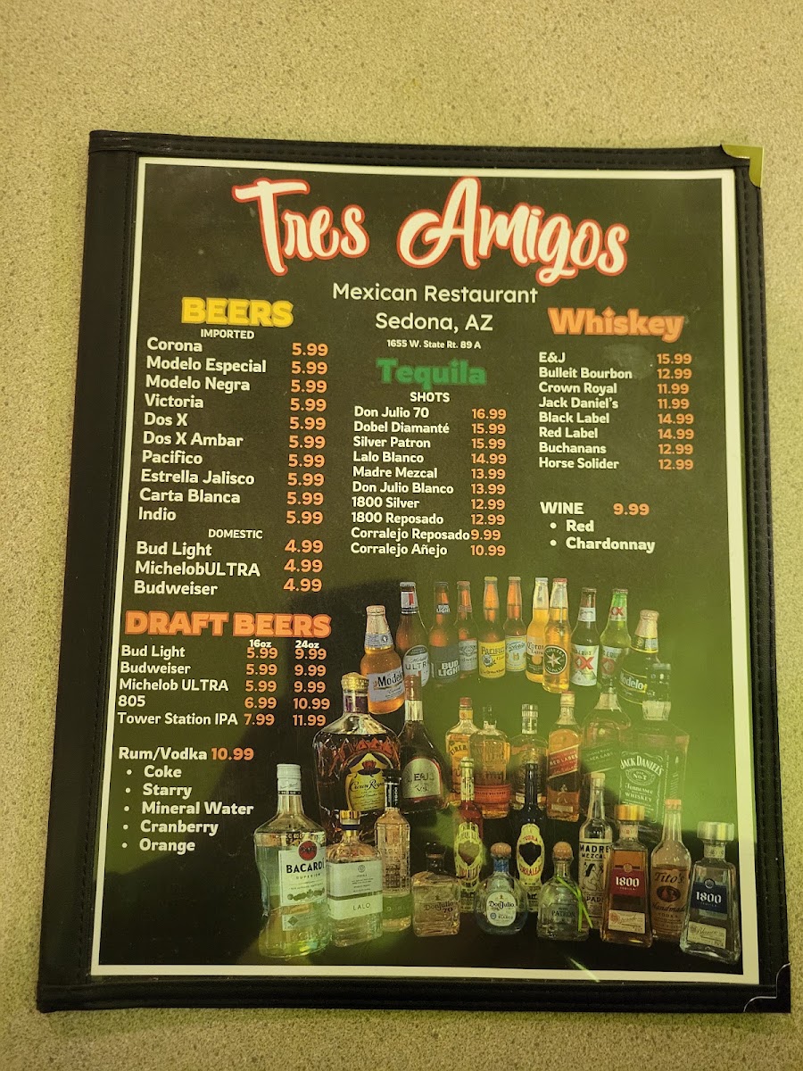 Tres Amigos - Sedona menu board