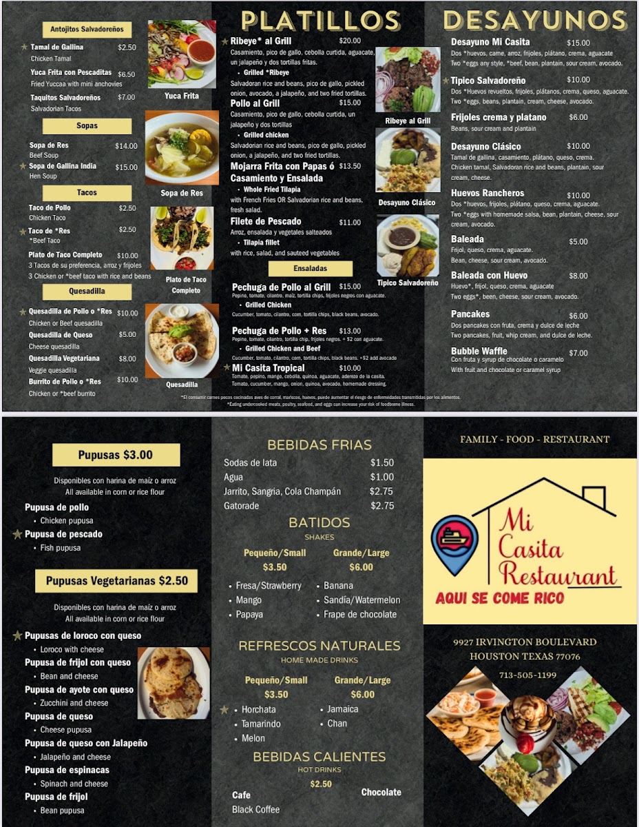 Mi Casita Restaurant menu board