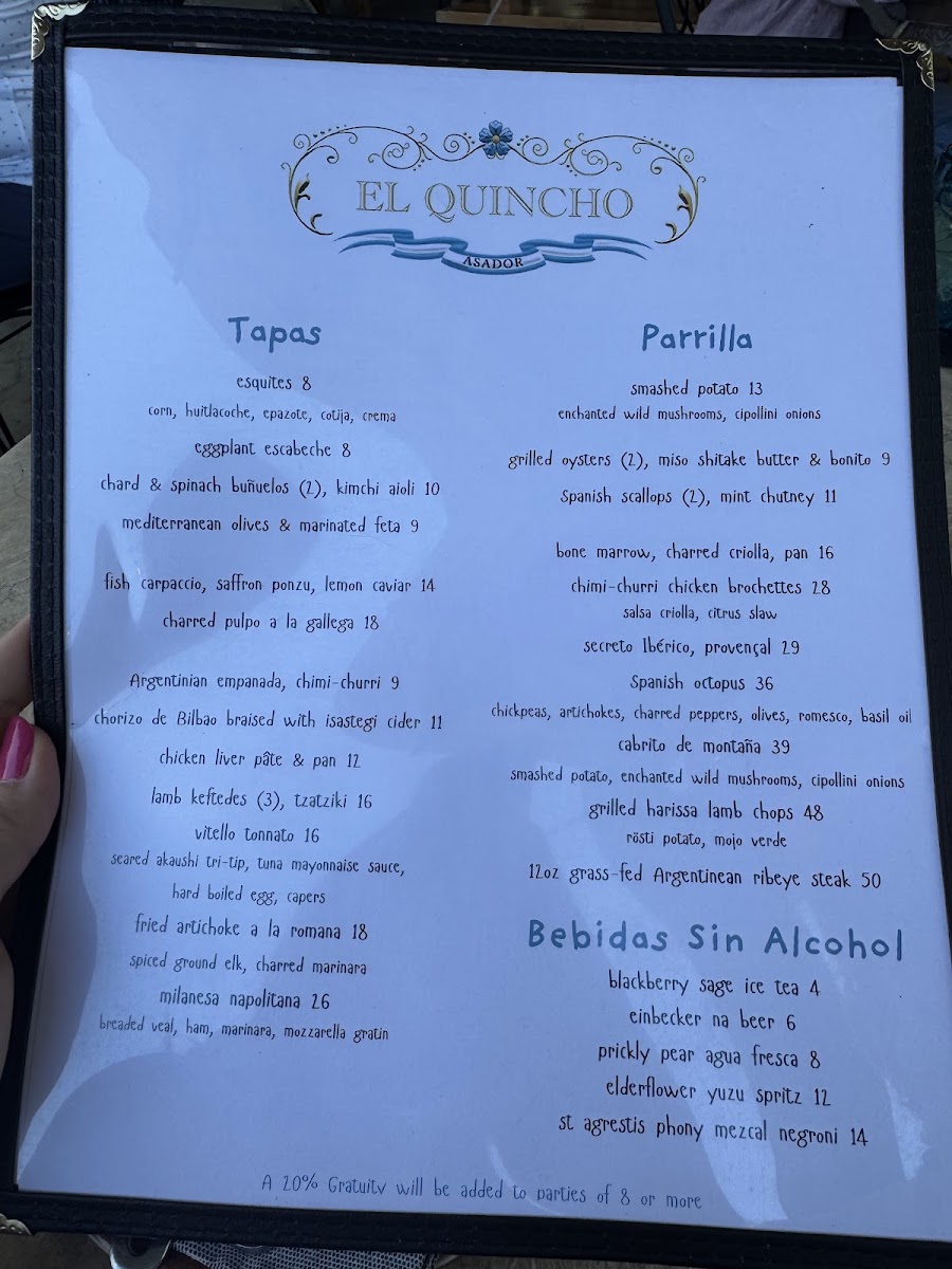 El Quincho menu board