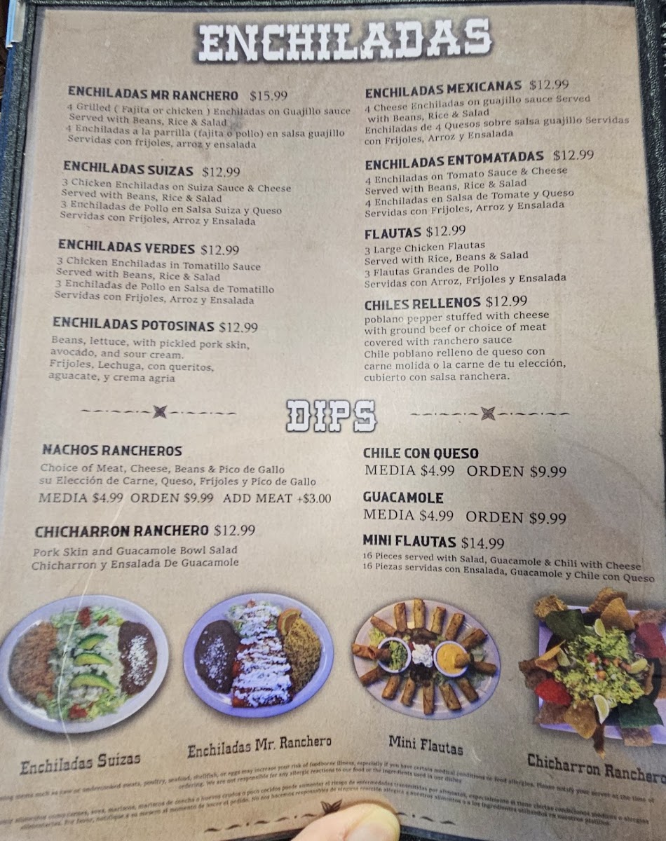 Mr. Ranchero Mexican Food menu board