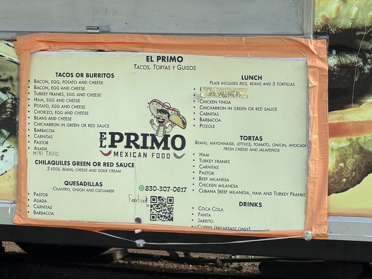 El Primo Mexican Food menu board