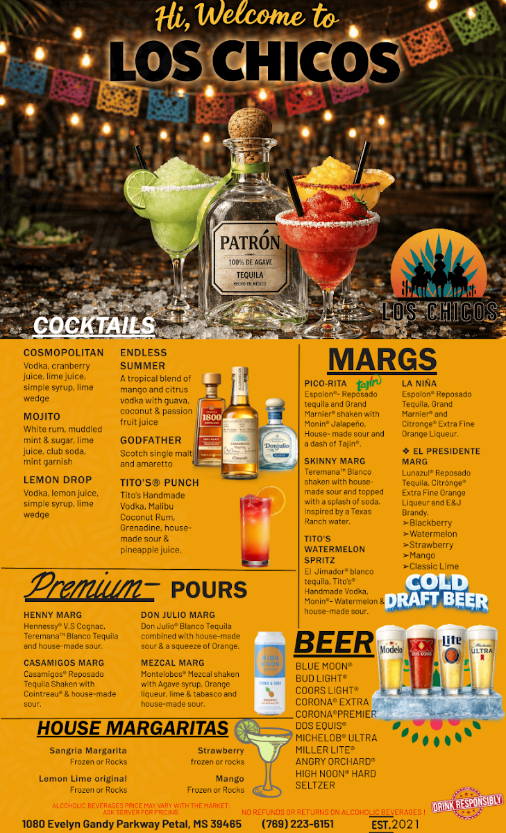 Los Chicos | Tequila Bar & Grill menu board