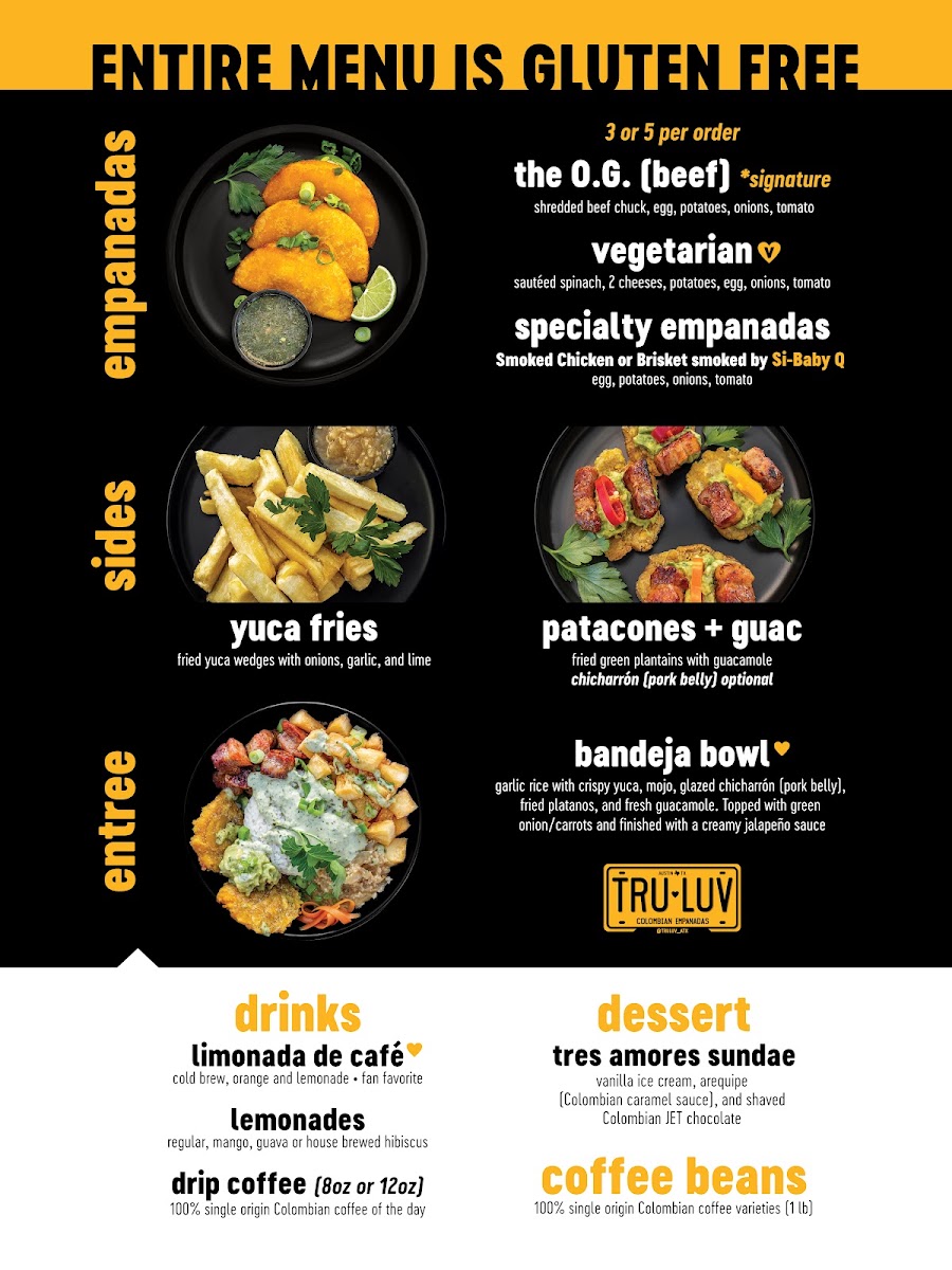 TRU LUV Empanadas menu board
