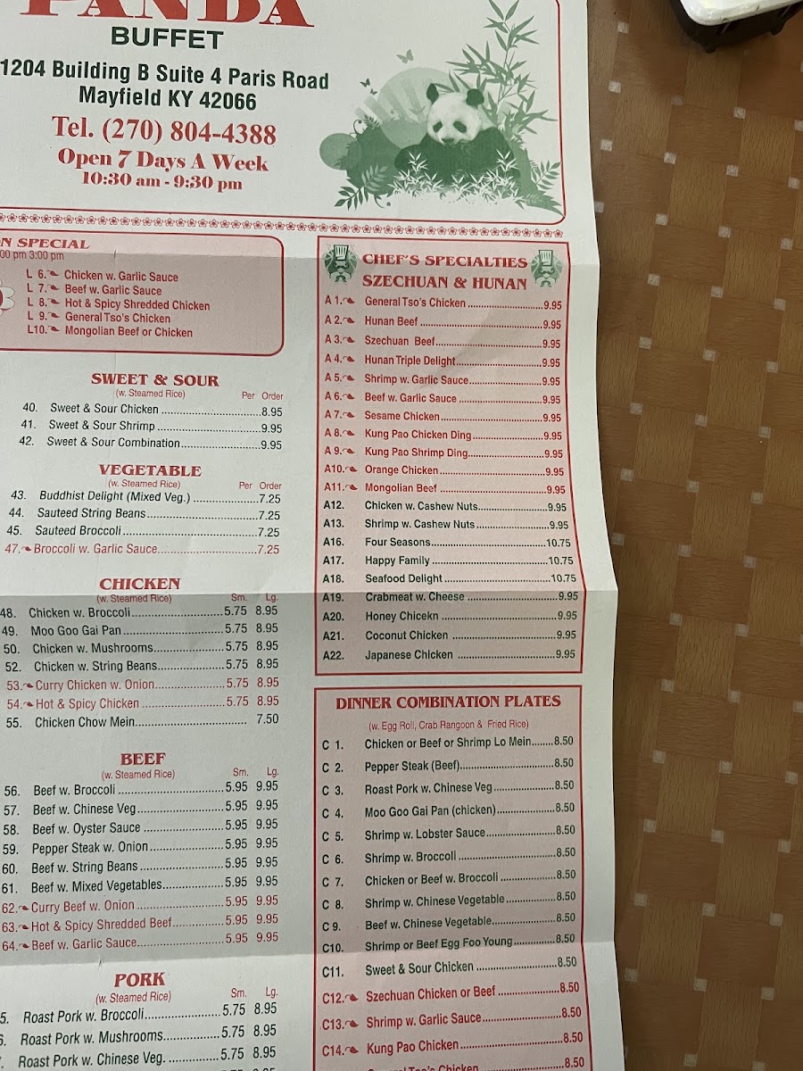 Panda menu board