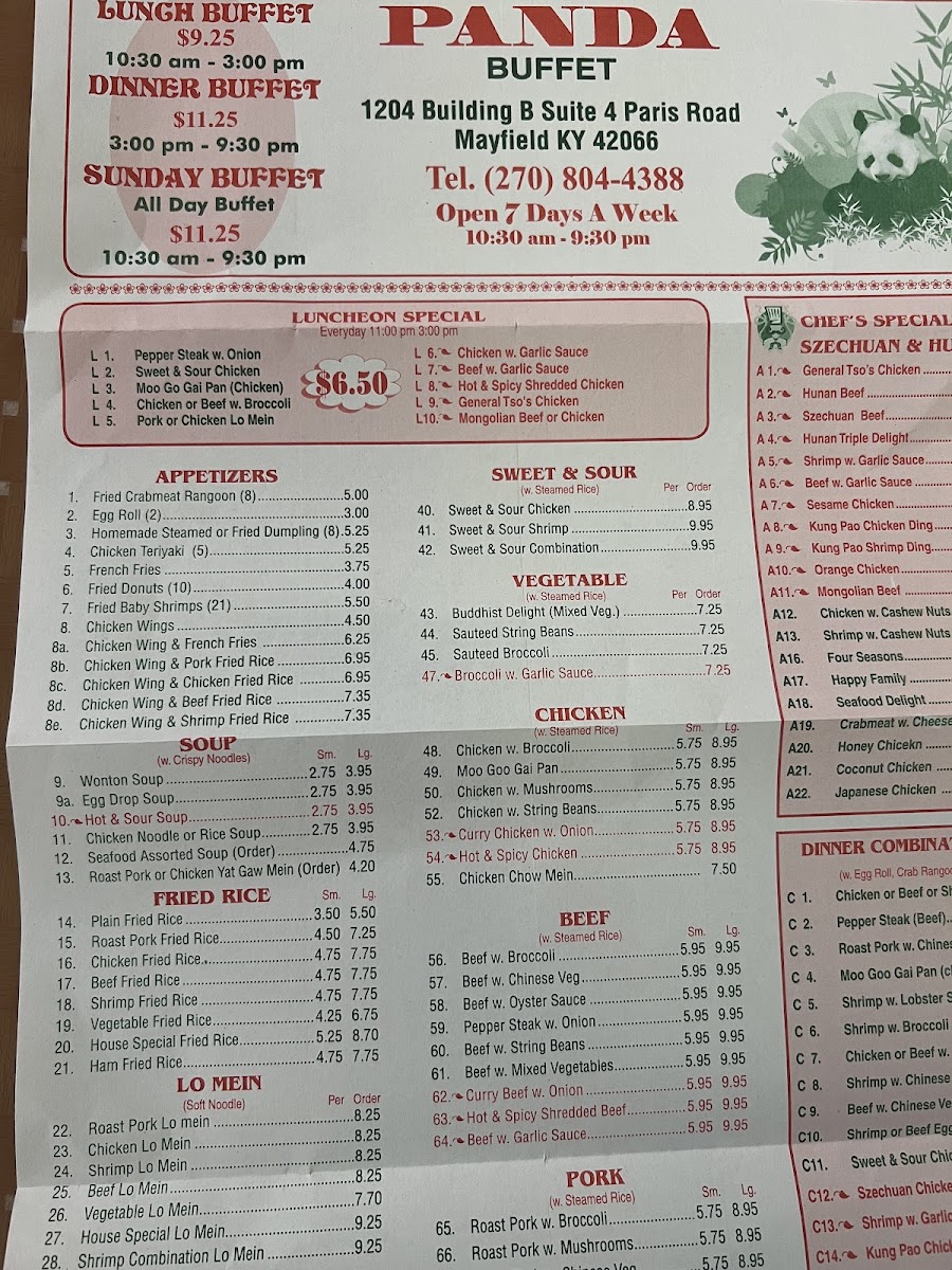 Panda menu board