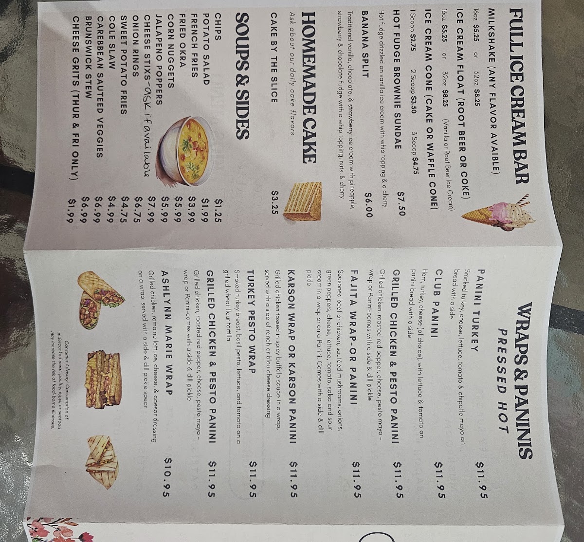 Southern Sass Cafe menu board