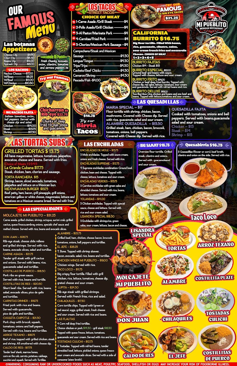 Mi Pueblito Mexican Grill menu board