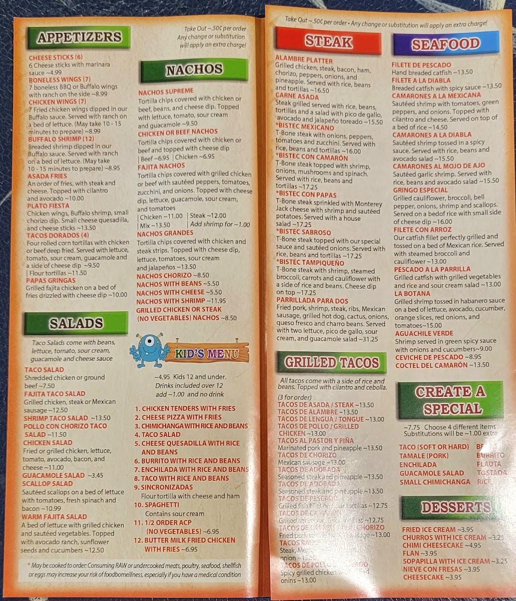 Mi Pueblito Mexican Grill menu board
