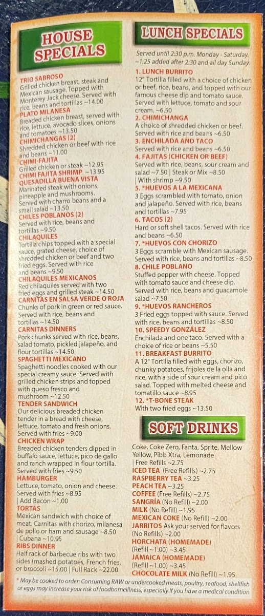 Mi Pueblito Mexican Grill menu board