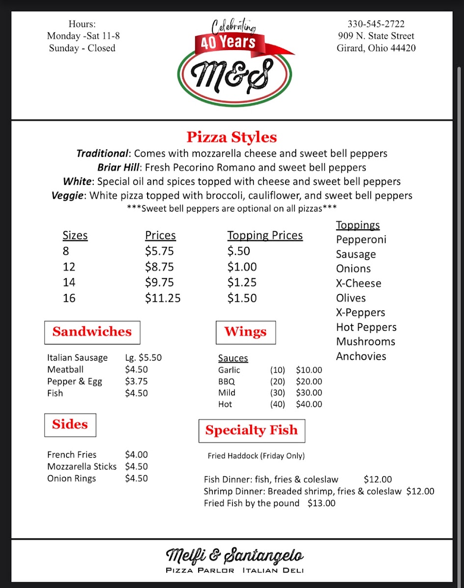 Melfi & Santangelos menu board
