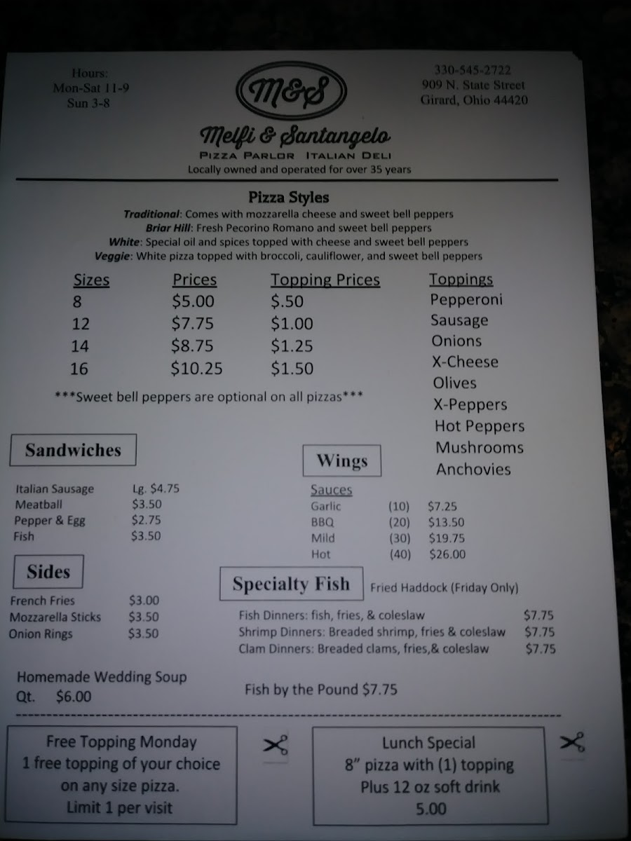 Melfi & Santangelos menu board