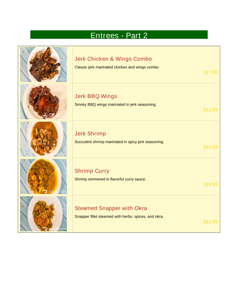 The Izland Jamaican Kitch'n menu board
