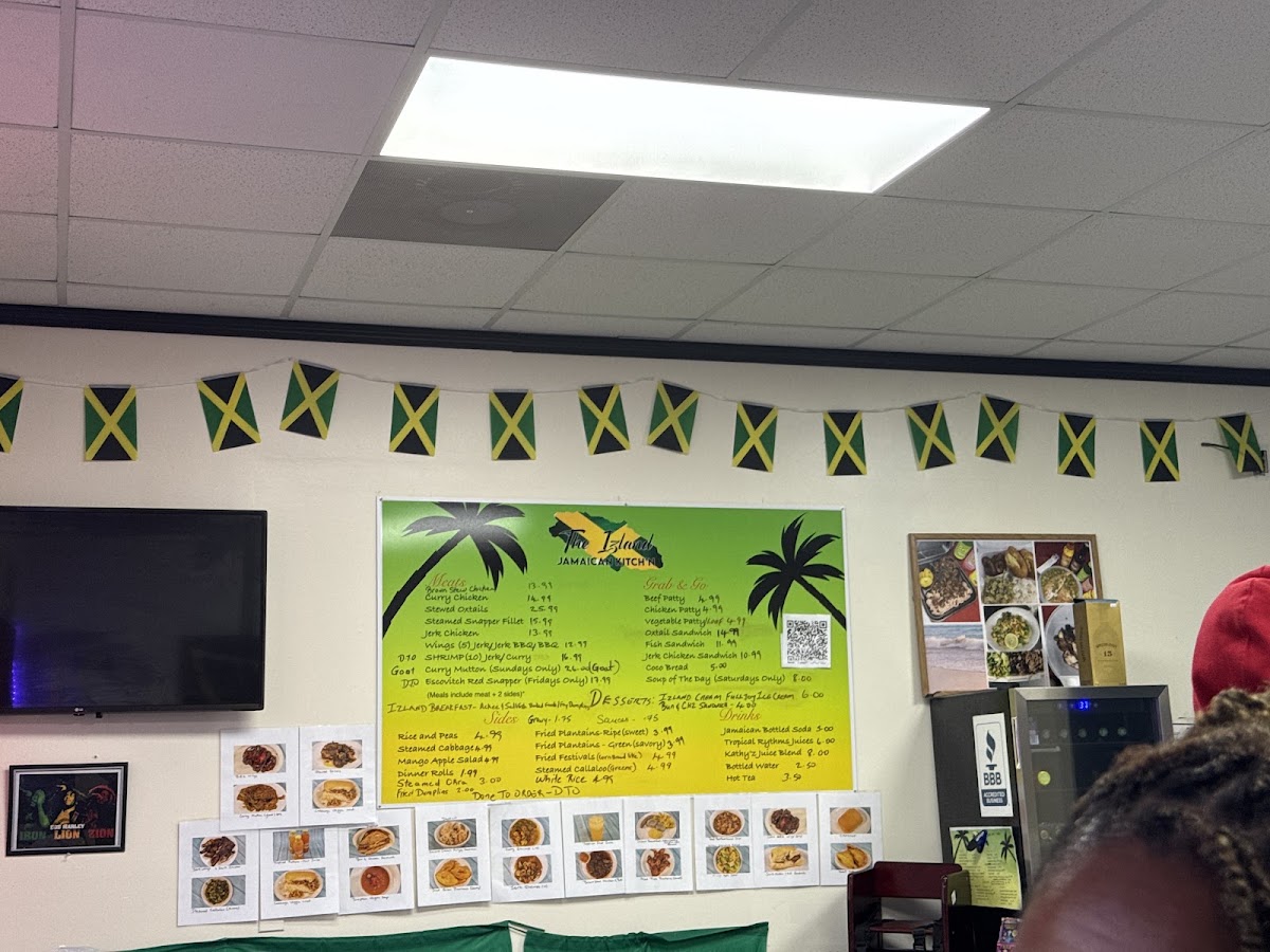 The Izland Jamaican Kitch'n menu board