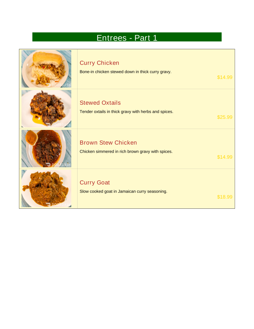 The Izland Jamaican Kitch'n menu board
