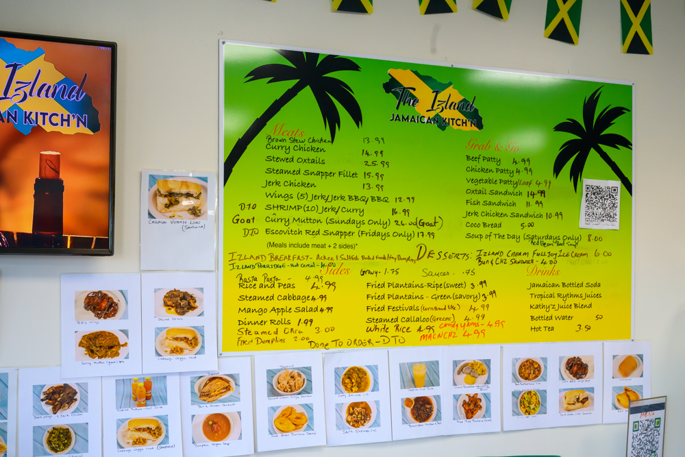 The Izland Jamaican Kitch'n menu board