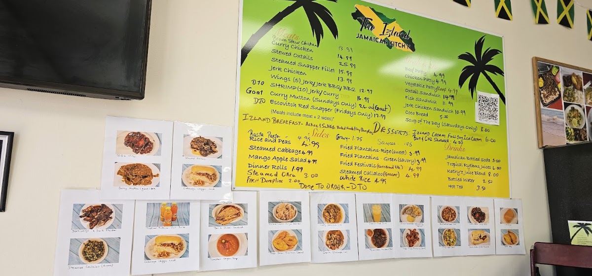 The Izland Jamaican Kitch'n menu board
