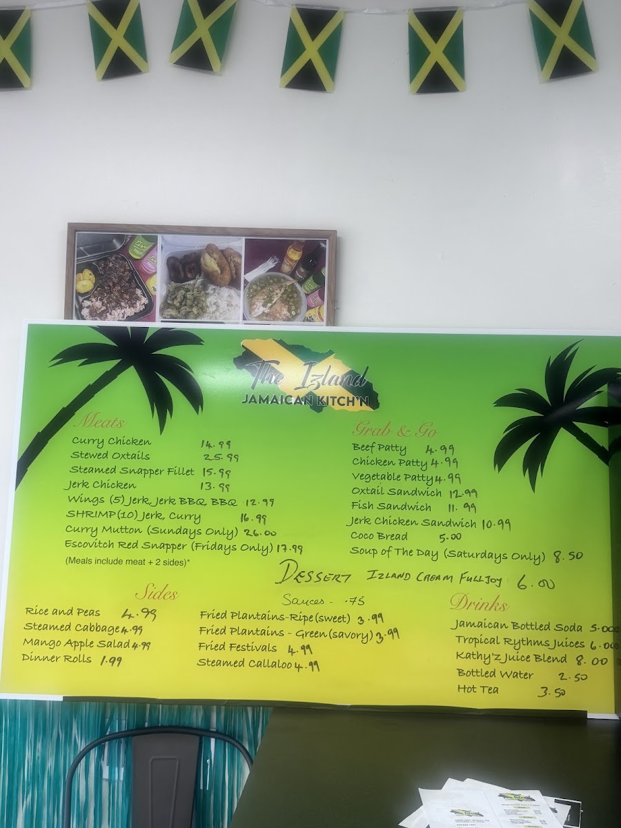 The Izland Jamaican Kitch'n menu board